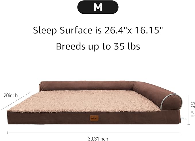 Orthopedic Dog Bed for Large Dogs Removable Bolsters & Washable Cover 35 lbs