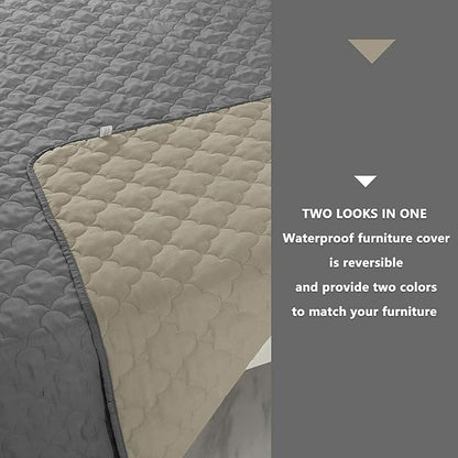 Dog Blankets for Couch Protection Waterproof Dog Bed Covers Pet Blanket Furniture Protector (Grey+Beige 82"x108")