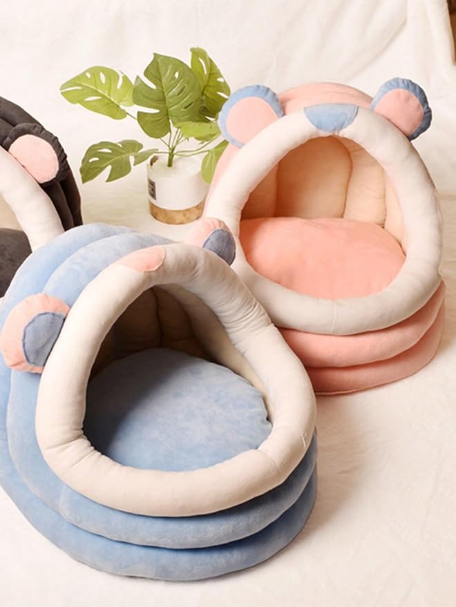 QWINEE Indoor Cat Bed Cave with Removable Cushion