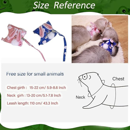 Ferret Harness and Leash Set with Bell Ferret Clothes Small Animals Accessories Bunny Ears Costume for Ferret Baby Rabbit Guinea Pig and Small pet Pink