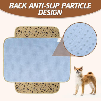 BINGPET Waterproof Dog Food Mat Non-Slip 2 Pcs,35.4" X 23.6" Anti-Slipextra Large Dog Food Mat for 2 Pack dog bowls,Absorbent Pet Feeding Mats Washable Pee Pads for Puppies Cats,Bone & Paw Pattern