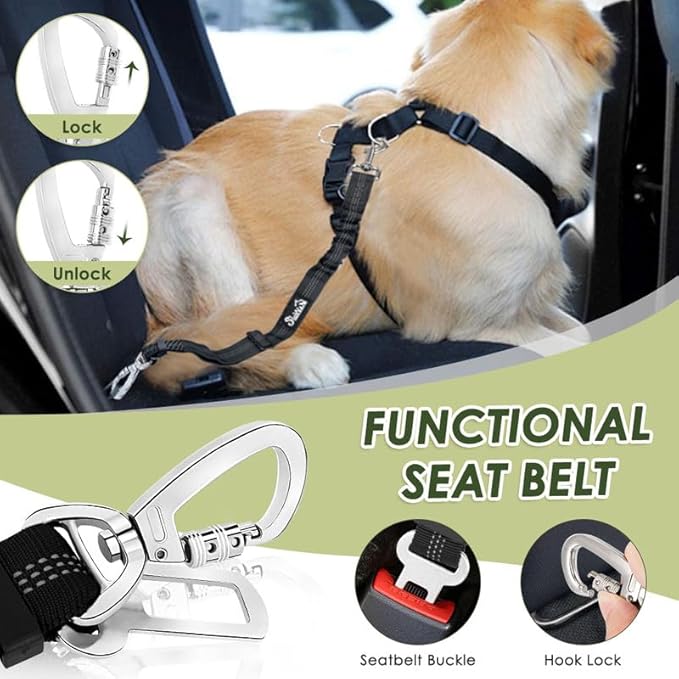 SlowTon Dog Seat Belt Harness for Car, Dog Car Harness Adjustable Mesh Breathable & Dog Seatbelt Safety Tether with Elastic Bungee for Small Medium Large Pets(Grey, Double Clip, XXS)