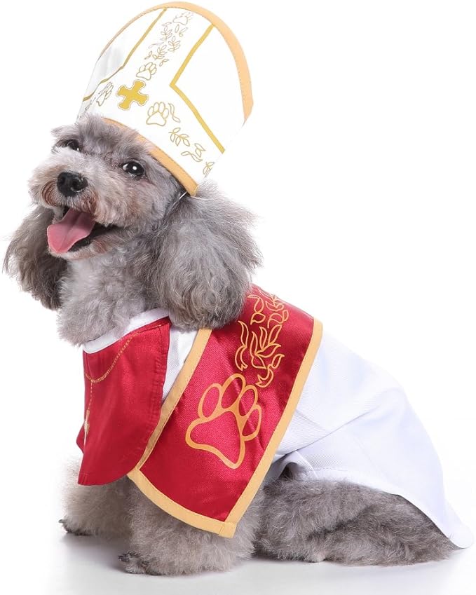 Pope Dog Costume - Halloween Holy Hound Dog Costume, Cute Holy Father Dog Cosplay Costume for Puppy Small Medium Dogs, Funny Pontiff Dress Special Events Photo Props Accessories