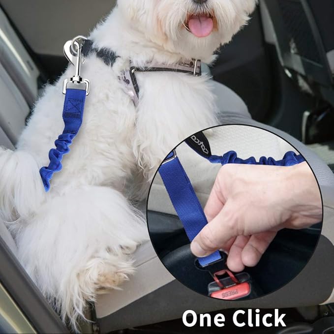 Dog seat Belt 2 Pack Adjustable Elastic Durable Nylon Pet Dog Car Seat Belt Pet Puppy Safety Leash Leads Car Vehicle Seatbelt for Dogs,Cats and Pets (Blue)