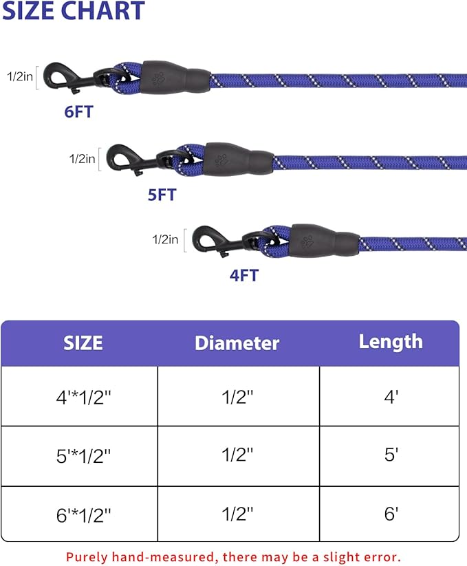 Dog Leash Heavy Duty 4/5/6FT Reflective 4'*1/2'', Navyblue