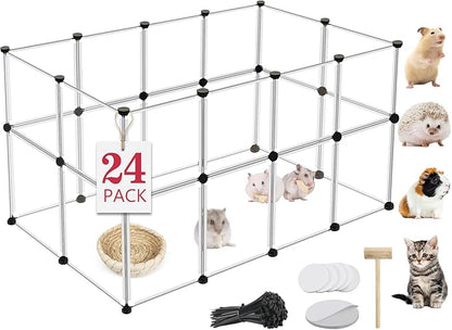 24 Panels Portable Small Animals Playpen,48" x 24" x 28" Transparent Pet Playpen,Plastic Enclosure,Puppy Play Pen for Indoors Outdoor Pet Fence for Guinea Pigs,Bunny,Ferrets,Hamsters,Hedgehogs