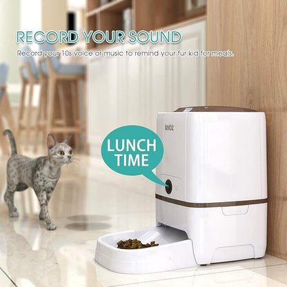 Automatic Pet Feeder with Camera, 6L App Control Smart Feeder Cat Dog Food Dispenser, 2-Way Audio, Voice Remind, Video Record, 6 Meals a Day for Medium Large Cats Dogs, Compatible with Alexa