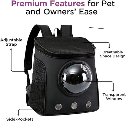 Eco-Friendly PU Leather Cat Travel Bag - Premium Pet Backpack Carrier for Small and Medium Cats and Dogs, Airline Approved Dog Carrier Up to 18 lbs, Cat Backpack Bubble, Pet Travel Bag For Safe Travel