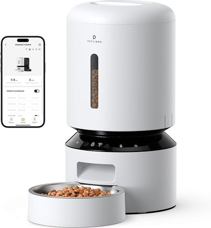 PETLIBRO Automatic Cat Feeder, 5G WiFi Automatic Dog Feeder with Freshness Preservation, 5L Timed Cat Feeder with Low Food Sensor, Up to 10 Meals Per Day, Granary Pet Feeder for Cats, White