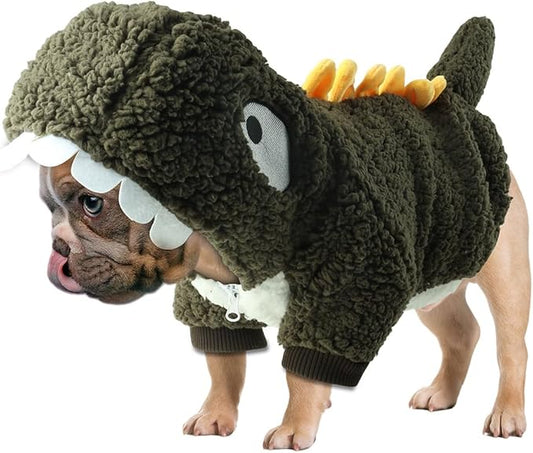 HOTUMN Dog Dinosaur Halloween Costume - Pet Warm Hoodie Halloween Cute Dino Dog Clothes Outfit for Small Medium Dogs(Small, Green)