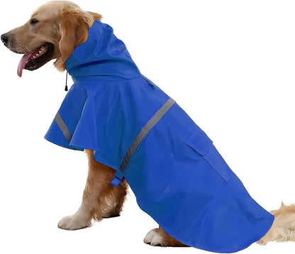 NACOCO Large Dog Raincoat Adjustable Pet Water Proof Clothes Lightweight Rain Jacket Poncho Hoodies with Strip Reflective (M