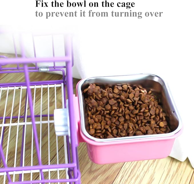 Dog Crate Bowl for Cage, Detachable Stainless Steel Pet Food Bowls, Hanging Anti-overturning Water Feeder Container Coop Cup for Cat Puppy Birds Rats Guinea Pigs Rabbit Hamster (2PCS)