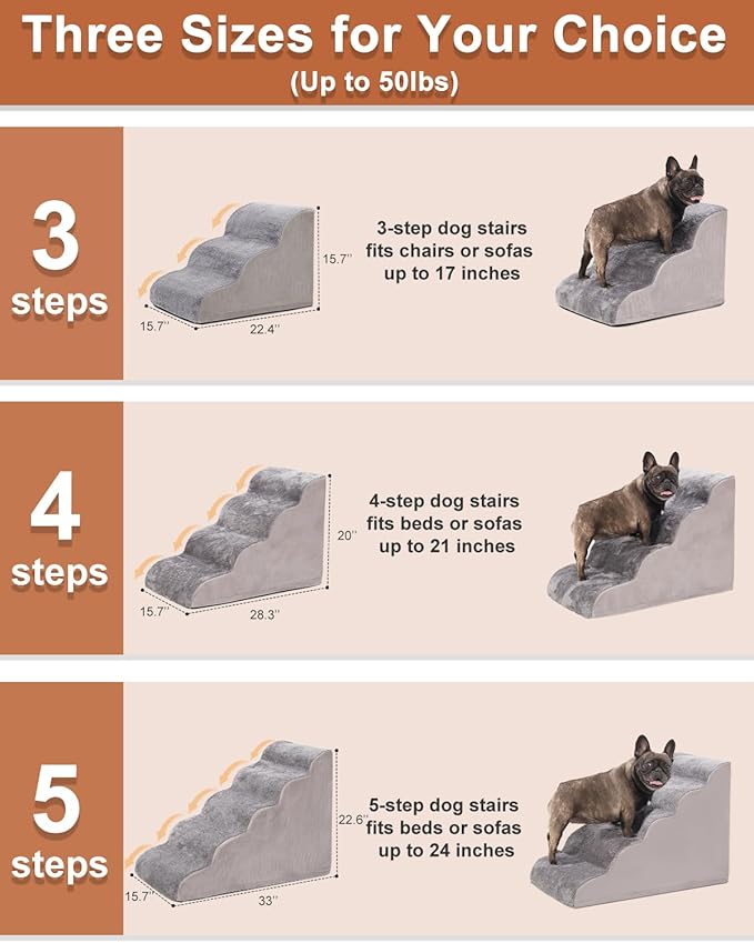 Dog Stairs for High Bed with High Density Foam 22.6" H,5-Step