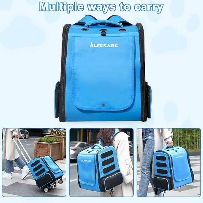 Rolling Cat Carrier Airplane Approved Pet Carrier with Wheels, Dog Backpack with Wheels,Cats,Puppies Travel Bag with Trolley