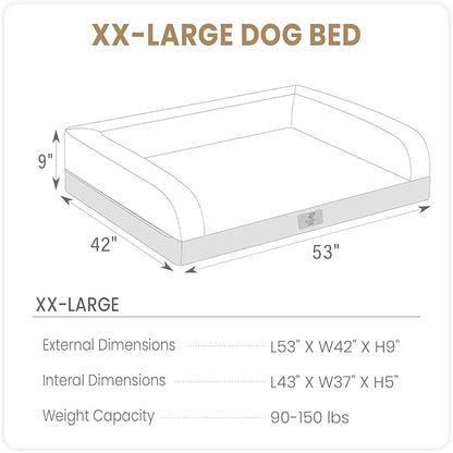 XXL Dog Bed, Dark Grey Washable Dog Bed Sofa with Removable Cover, Waterproof Dog Bed Couch with Nonslip Bottom, High Bolster Dog Bed, Orthopedic Large Dog Bed up to 150 lbs