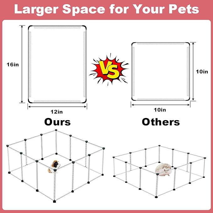 12 Panels Transparent Small Animals Playpen,48" x 24" x 16" Portable Pet Playpen,Plastic Enclosure,Puppy Play Pen for Indoors Outdoor Pet Fence for Guinea Pigs,Bunny,Ferrets,Hamsters,Hedgehogs