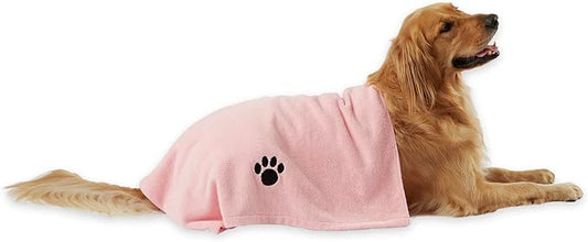 Bone Dry Pet Grooming Towel Collection Absorbent Microfiber X-Large, 41x23.5", Embroidered Pink