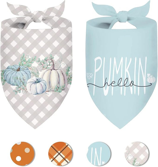 Fall Dog Bandana 2 Pack Thanksgiving Dog Bandana Pumpkin Pet Scarf Reversible Fall Triangle Bibs Soft Cotton Boy Girl Dog Bandanas for Small, Medium, Large Dogs (Small)