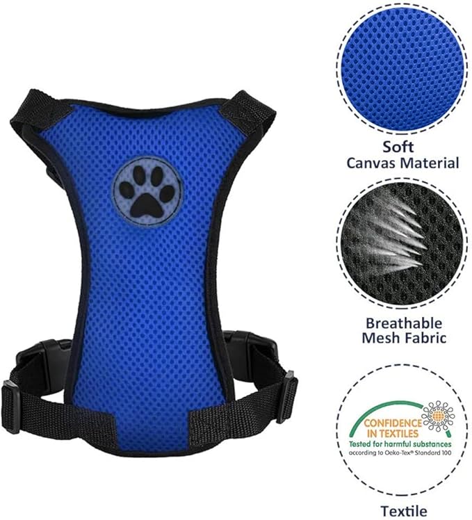 Lukovee Dog Seat Belt for Car, Adjustable Dog Car Harness for Large Medium Small Dogs, Soft Padded & Breathable Mesh Dog Seatbelt with Car Vehicle Connector Strap (Blue,Medium)