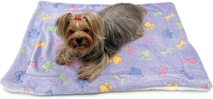 Klippo Double Layered Ultra Plush Dog/Puppy Blanket/Mat/Padding/Cover/Throw/Spread (Bones/Paws, Small)