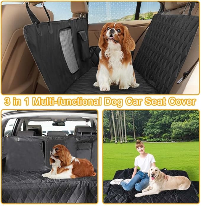 Dog Car Seat Cover for Back Seat Waterproof Seat Protector Scratchproof Pet Hammock Washable Nonslip Backseat Protection for Cargo Truck and SUV (Black-01)