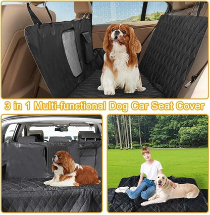 Dog Car Seat Cover for Back Seat Waterproof Seat Protector Scratchproof Pet Hammock Washable Nonslip Backseat Protection for Cargo Truck and SUV (Black-01)
