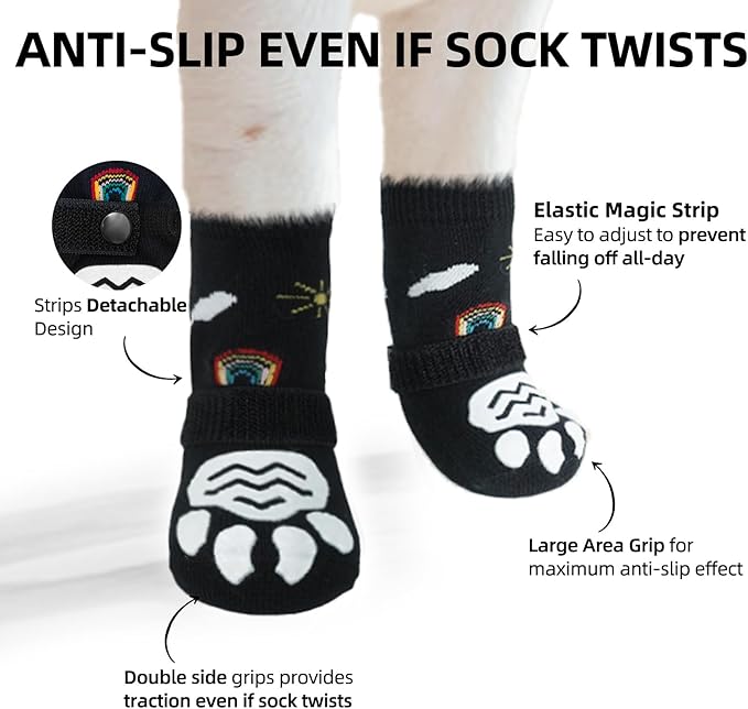 PUPTECK 2 Pairs Anti-Slip Dog Grip Socks for Hot/Cold Pavement