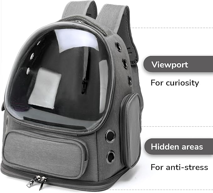 Cat Backpack Carrier for Cats and Small Dogs, Breathable Cat Bubble Backpack, Airline Approved Pet Travel Carrier(Grey)