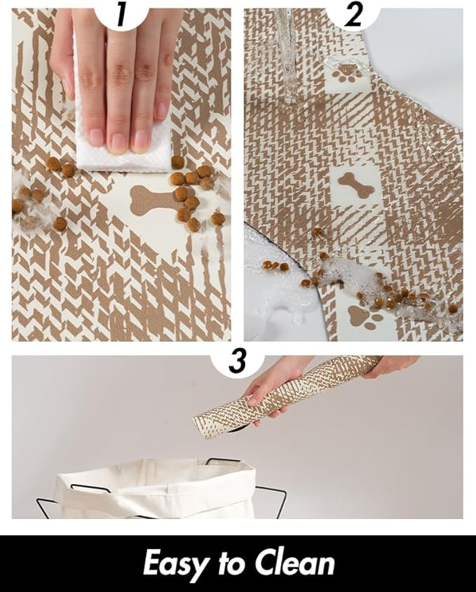 PADOOR- Dog Food Mat- Absorbent Pet Food Mat- Dog Bowl Mat Bone Shaped- Quick Dry Dog Feeding Mat 12"x19", Brown