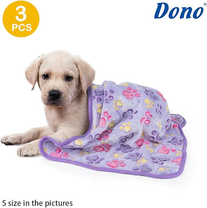 Dono 1 Pack 3 Dog Blankets for Small Dogs, Soft Fluffy Paw Print Pattern Fleece Pet Blanket Warm Sleep Mat, Puppy Kitten Blanket Doggy Mat for Dog Cat Kitten Doggy