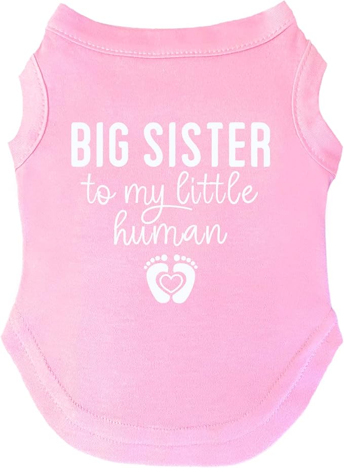 Big Sister to My Little Human Dog Tee Shirt Sizes for Puppies, Toys, and Large Breeds (Baby Pink, 4X-Large 192)