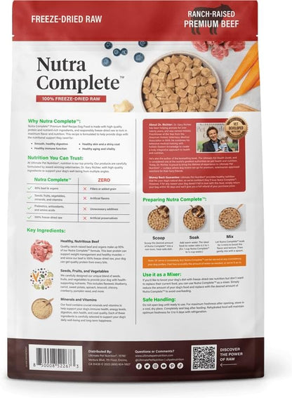 ULTIMATE PET NUTRITION Nutra Complete Raw Freeze Dried Dog Food, Veterinarian Formulated with Antioxidants, Prebiotics & Amino Acids (3 Pound, Beef)