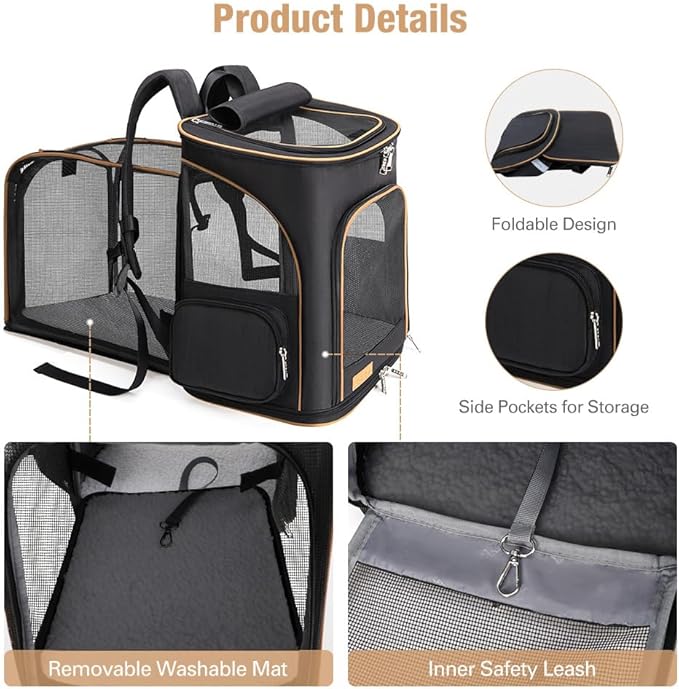 Lekereise Black Cat Backpack for Large Cats and 20-25 Lbs