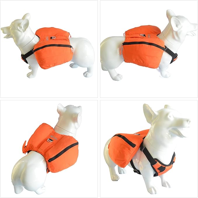 Dog Backpack for Hiking, Multifunctional Dog Day Pack Zippered Travel Dog Saddle Bag Outdoor Hiking Backpack with 2 Capacious Side Pockets for Small Medium Large Dogs Orange XS