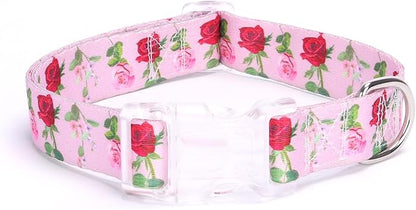 Floral Print Puppy Dog Collar for Small Medium Large Dogs Collars with Quick Release Buckle for Girls Female Dog Soft Nylon Comfortable Durable Pet Collar (XS