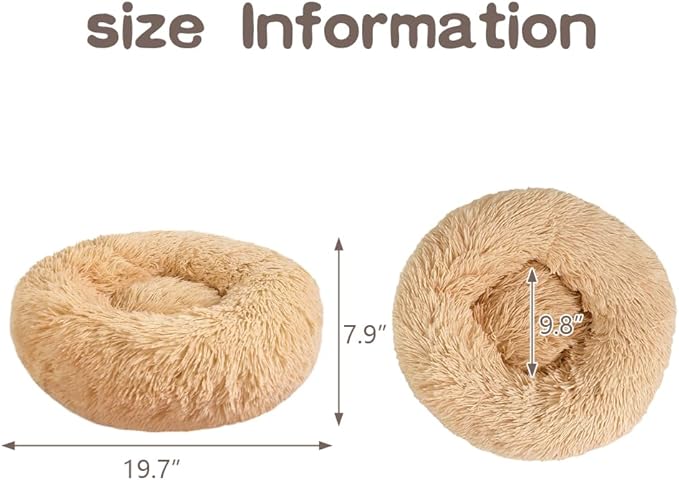 otoez Kitten Puppy Bed Small Round Dog Cat Beds Anti Anxiety Plush Pet Calming Donut Bed with Non-Slip Waterproof Bottom (19.7", Oatmeal)