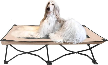 YEP HHO 47 Inches Long Elevated Folding Pet Bed Cot Travel Portable Breathable Cooling Textilene Mesh Sleeping Dog Bed (47 Inch (Pack of 1), Khaki)