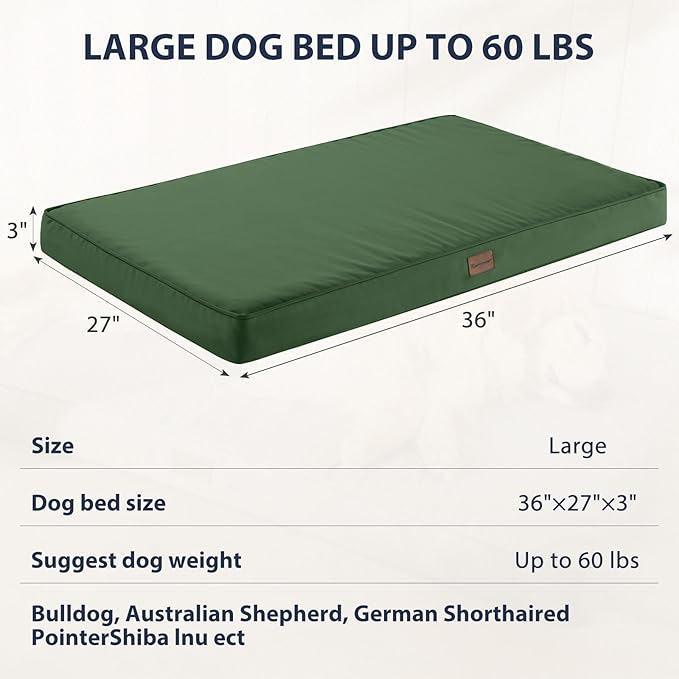 BFPETHOME Outdoor Dog Beds for Large Dogs (36 x 27in, Green)