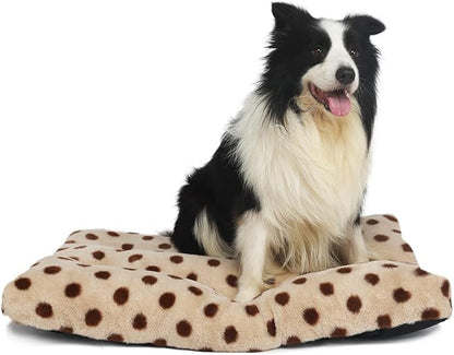 36 Inch Dog Crate Bed Washable Anti-Slip Short Plush Fits Dog Bed 36x23 Crate Beds for Medium Dogs Beige with Brown Dots