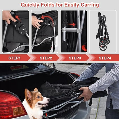 Petmolico Folding Dog Stroller Pet Stroller Waterproof Cats Travel Carrier Puppy Stroller with Cup Holder & Removable Liner
