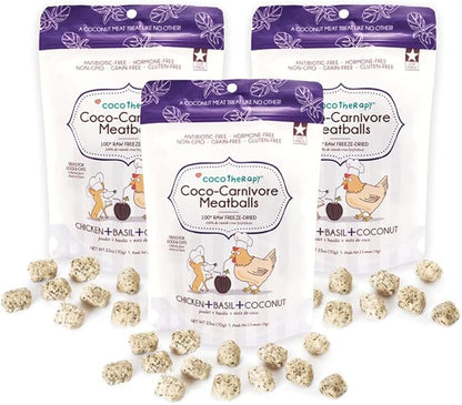 CocoTherapy 3 Pack of Coco-Canivore Meatballs Dog Treats, Chicken