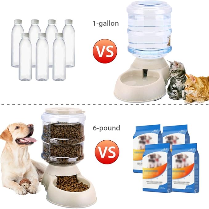 2 Pack Automatic Cat Feeder and Water Dispenser in Set Gravity Food Feeder and Waterer Pet Food Bowl for Small Medium Dog Pets Puppy Kitten Big Capacity 1 Gallon x 2