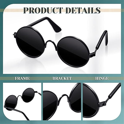 Dog Sunglasses Retro Pet Glasses Doll Glasses Classic Round Dog Glasses Metal Cat Puppy Eye Wear Hippie Costumes for Cats and Dogs