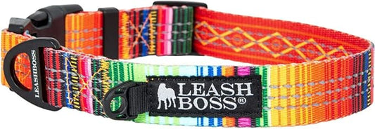 Leashboss Patterned Reflective Dog Collar 11.5-16" Neck 3/4" Wide,