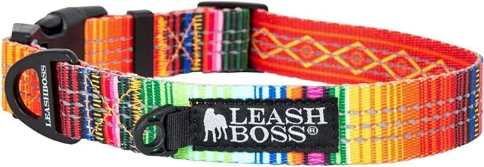 Leashboss Patterned Reflective Dog Collar 13.5"-19.5" Neck 1" Wide,