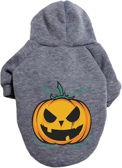 Chihuahua Clothes Dog Sweater Cat Halloween Hoodies Pet Pumpkin Clothes Dog Fleece Hooded Sweatshirt Puppy Apparel Grey Small