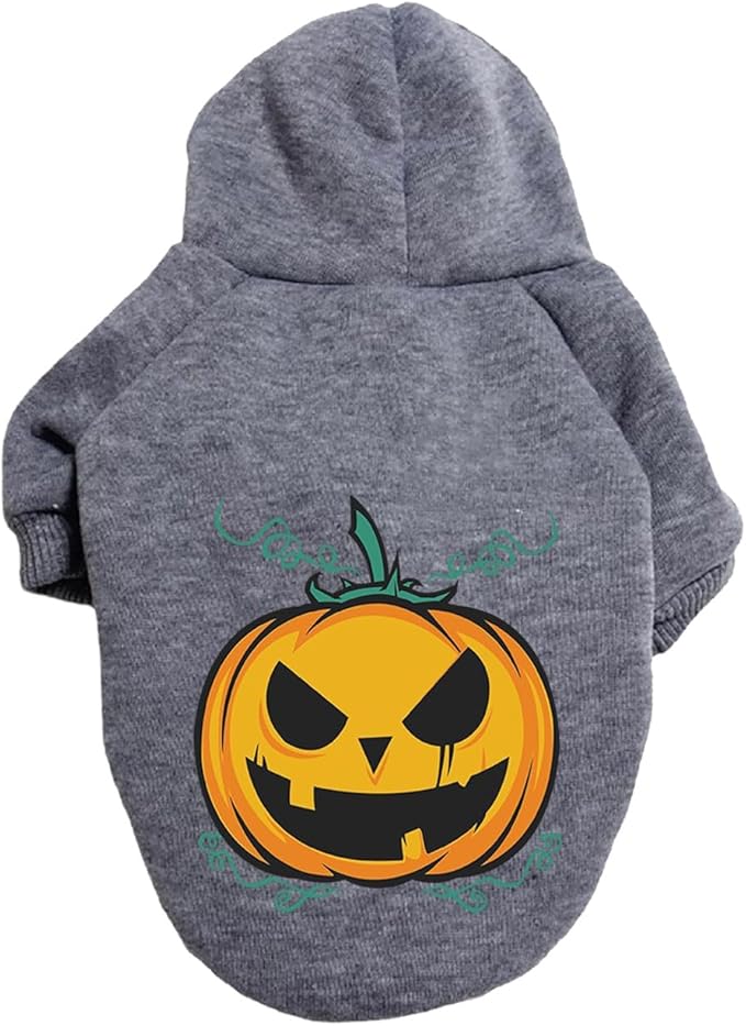 Puppy Clothes Dog Sweater Cat Halloween Hoodies Pet Clothes Dog Fleece Hooded Sweatshirt Puppy Apparel Grey Large