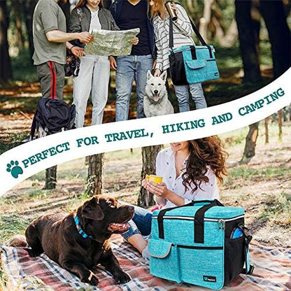 PetAmi Dog Travel Bag, Travel Pet Bag Organizer, Dog Food Travel Bag with Food Container and Bowls, Dog Travel Supplies Gift Accessories for Weekend Camping, Dog Cat Diaper Bag (Sea Blue, Medium)