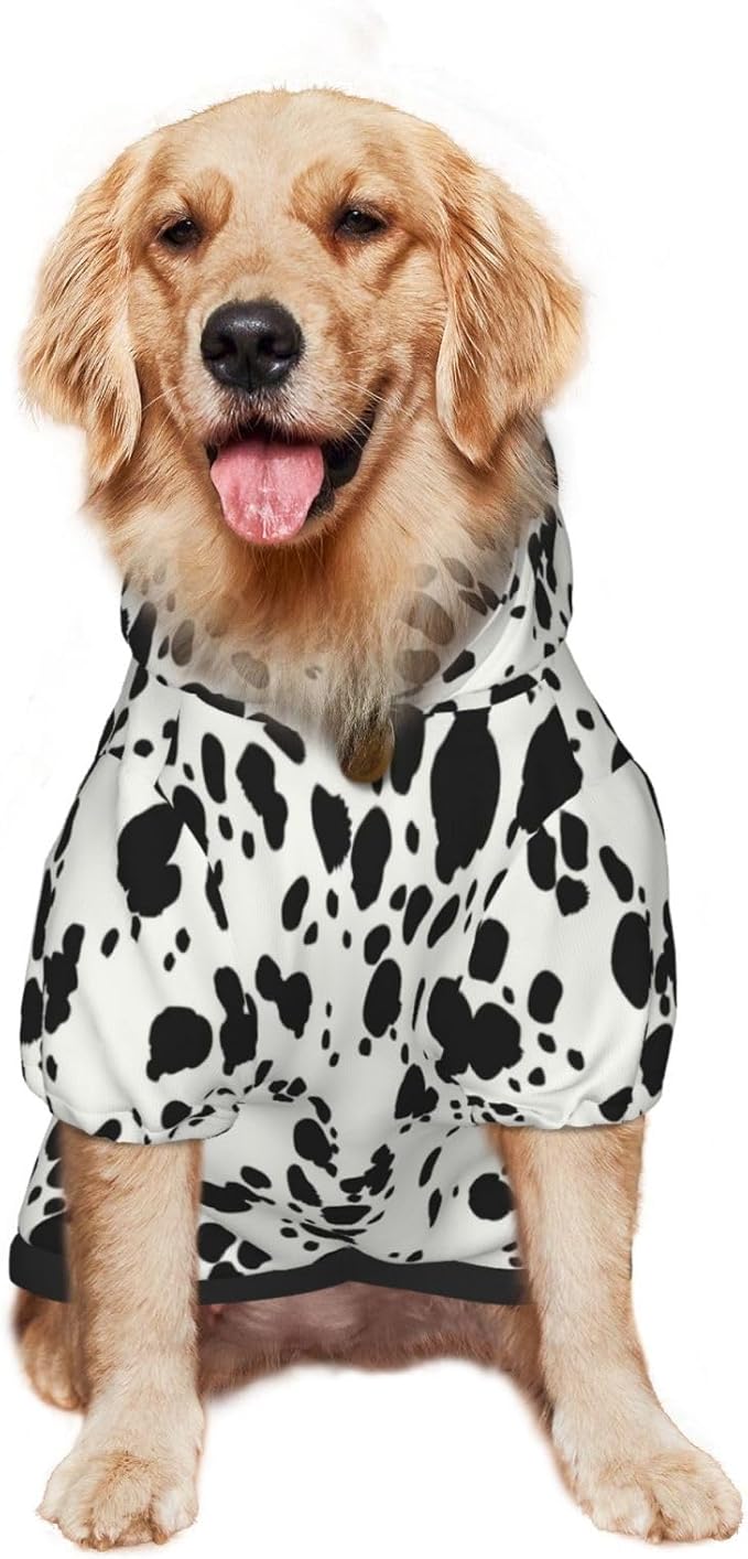 Halloween Dalmatian Dog Costume, Cute Animal Dalmatians Print Winter Clothes Sweaters for Halloween Cosplay Autumn Pets' Wear Dog Winter Hoodies with Pocket for Medium Large Dogs L