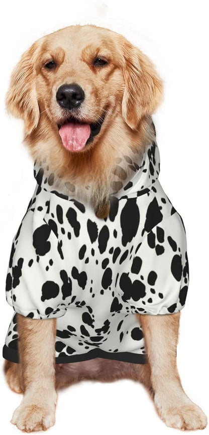 Halloween Dalmatian Dog Costume, Cute Animal Dalmatians Print Winter Clothes Sweaters for Halloween Cosplay Autumn Pets' Wear Dog Winter Hoodies with Pocket for Medium Large Dogs L